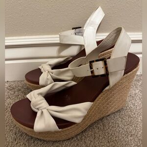 MIA White Wedge Sandals with Tan Sole